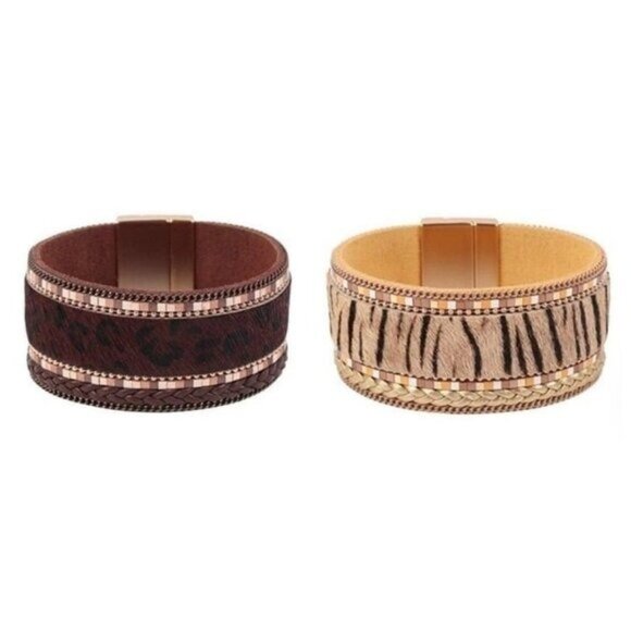 2-FAUX LEATHER MAGNETIC BRACELETS-NEW-SET OF 2 - Picture 1 of 3